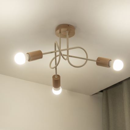 Lámpara de techo OXFORD, montaje en superficie, 3xE27/15W/230V, pino/crema