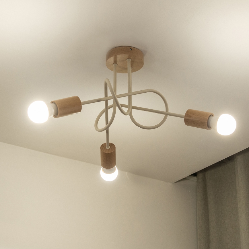 Lámpara de techo OXFORD, montaje en superficie, 3xE27/15W/230V, pino/crema