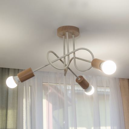 Lámpara de techo OXFORD, montaje en superficie, 3xE27/15W/230V, pino/crema