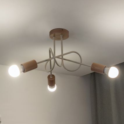 Lámpara de techo OXFORD, montaje en superficie, 3xE27/15W/230V, pino/crema