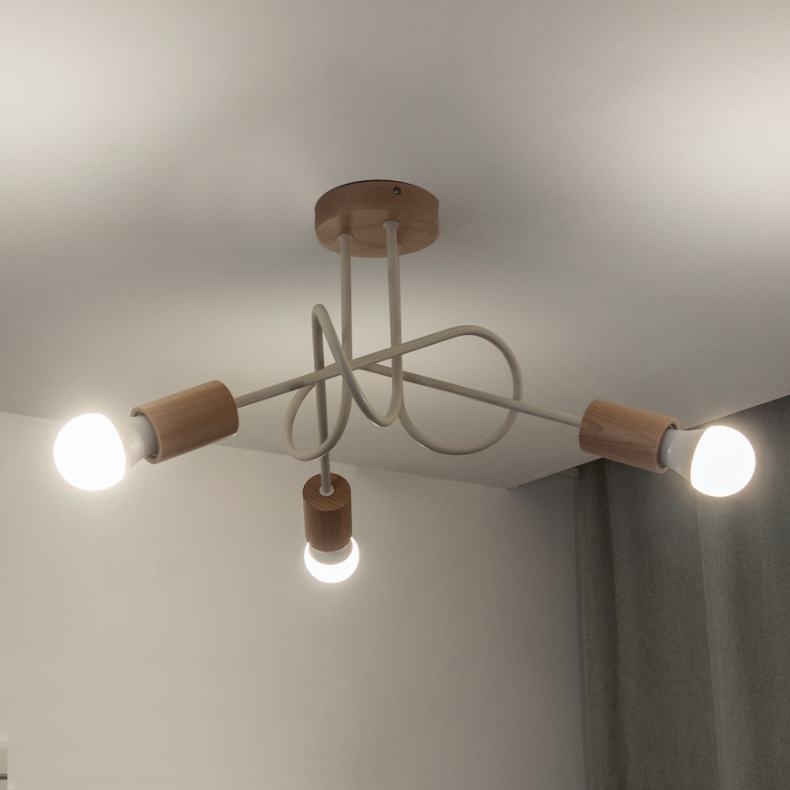 Lámpara de techo OXFORD, montaje en superficie, 3xE27/15W/230V, pino/crema