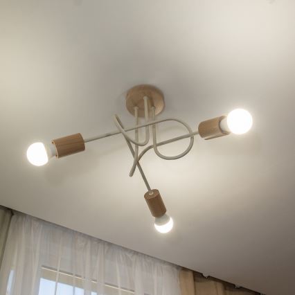 Lámpara de techo OXFORD, montaje en superficie, 3xE27/15W/230V, pino/crema