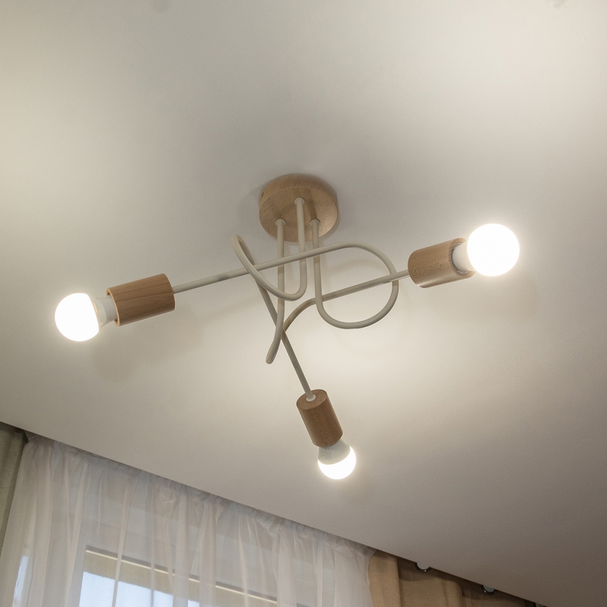 Lámpara de techo OXFORD, montaje en superficie, 3xE27/15W/230V, pino/crema