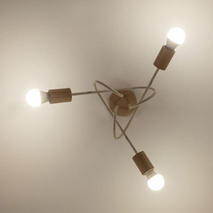 Lámpara de techo OXFORD, montaje en superficie, 3xE27/15W/230V, pino/crema