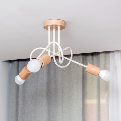 Lámpara de techo OXFORD, montaje en superficie, 3xE27/15W/230V, pino/crema