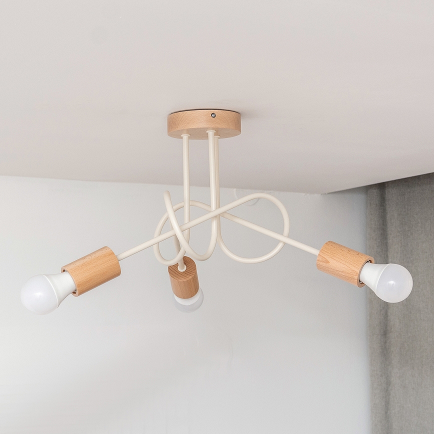 Lámpara de techo OXFORD, montaje en superficie, 3xE27/15W/230V, pino/crema