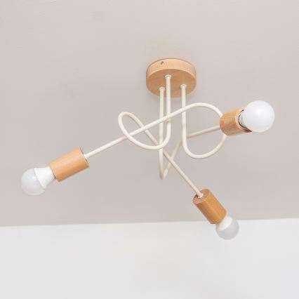 Lámpara de techo OXFORD, montaje en superficie, 3xE27/15W/230V, pino/crema