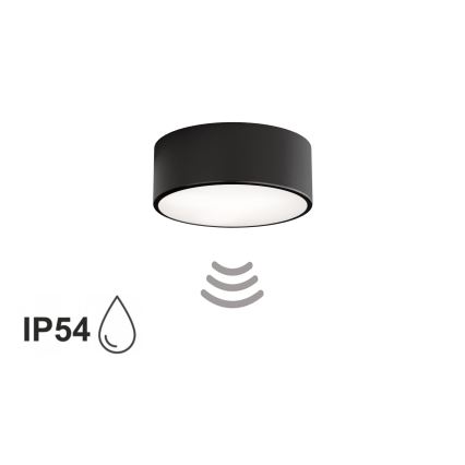 Lámpara de techo para baño con sensor CLEO 1xE27/24W/230V, diámetro 20 cm, IP54, negra