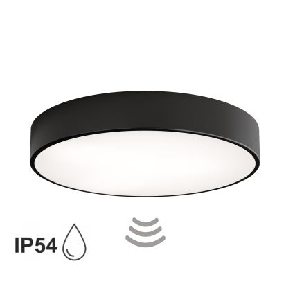 Lámpara de techo para baño con sensor CLEO 4xE27/24W/230V diámetro 50 cm IP54 negra