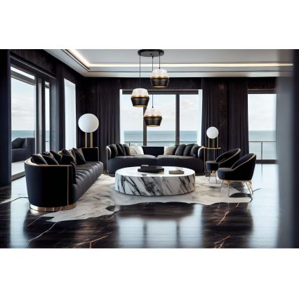 Lámpara colgante con cable PARIS 3xE27/60W/230V Ø 45 cm blanco/negro/dorado