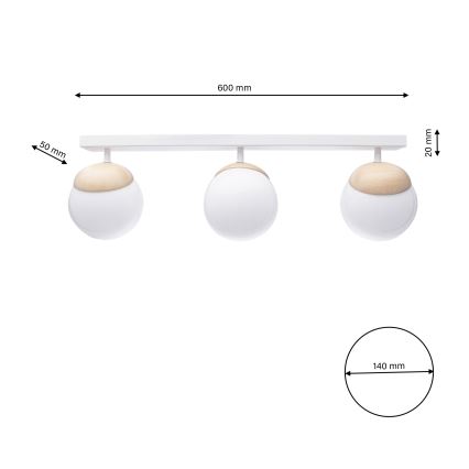 Lámpara de techo SFERA WOOD 3xE14/40W/230V blanco