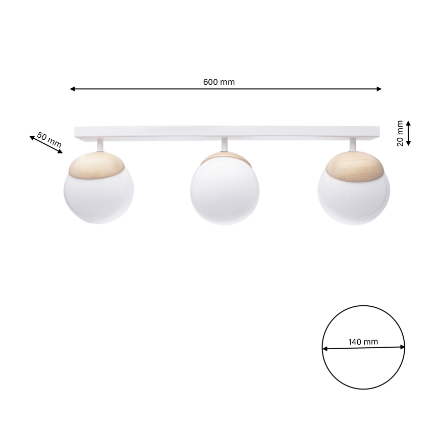 Lámpara de techo SFERA WOOD 3xE14/40W/230V blanco