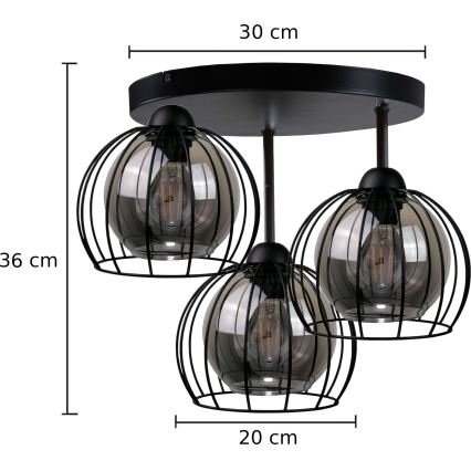 Lámpara de techo SOLO BLACK 3xE27/60W/230V diá. 30 cm