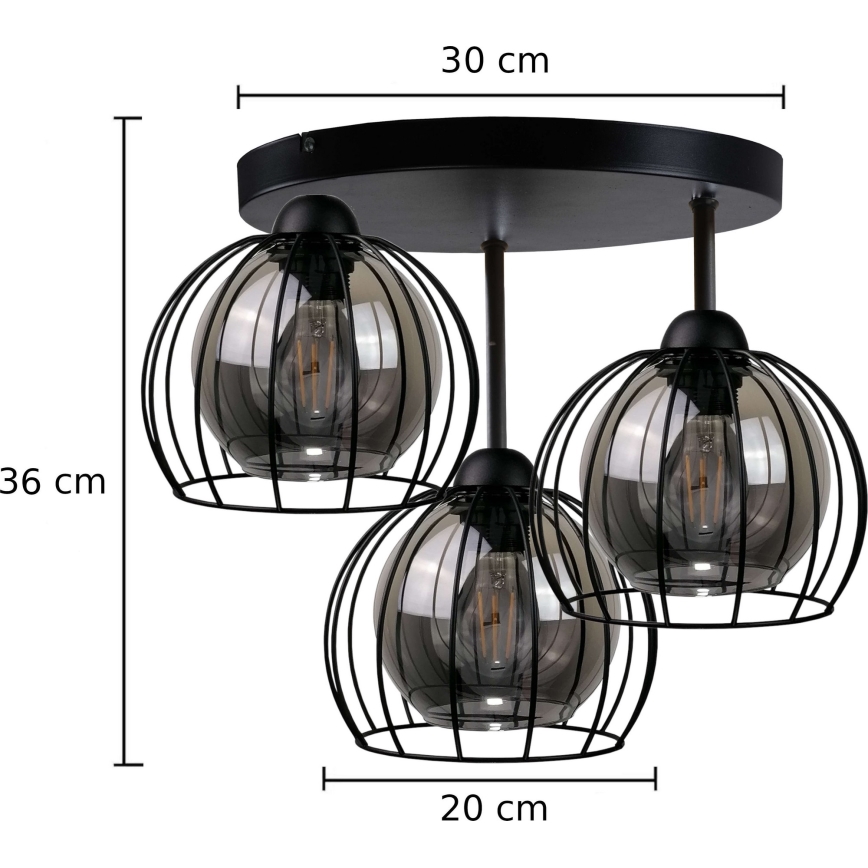 Lámpara de techo SOLO BLACK 3xE27/60W/230V diá. 30 cm