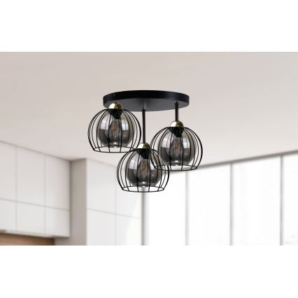 Lámpara de techo SOLO BLACK 3xE27/60W/230V diá. 30 cm negro/dorado