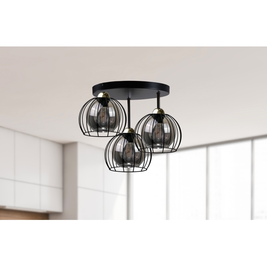 Lámpara de techo SOLO BLACK 3xE27/60W/230V diá. 30 cm negro/dorado