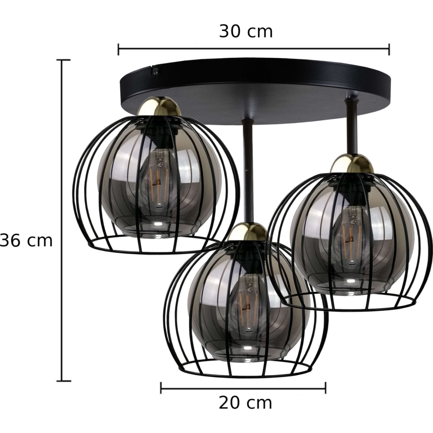 Lámpara de techo SOLO BLACK 3xE27/60W/230V diá. 30 cm negro/dorado