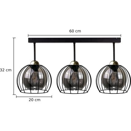 Lámpara de techo SOLO BLACK 3xE27/60W/230V negro/dorado