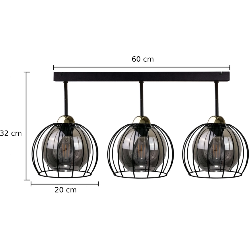 Lámpara de techo SOLO BLACK 3xE27/60W/230V negro/dorado