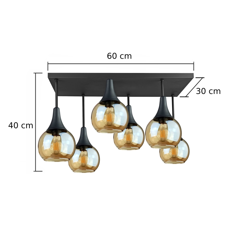 Lámpara de techo SOMA 6xE27/60W/230V negro/beige ahumado
