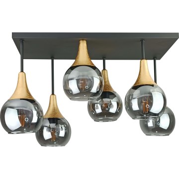 Lámpara de techo SOMA 6xE27/60W/230V negro/dorado/negro ahumado