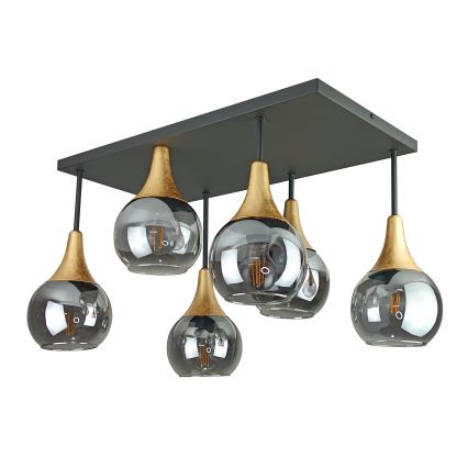Lámpara de techo SOMA 6xE27/60W/230V negro/dorado/negro ahumado
