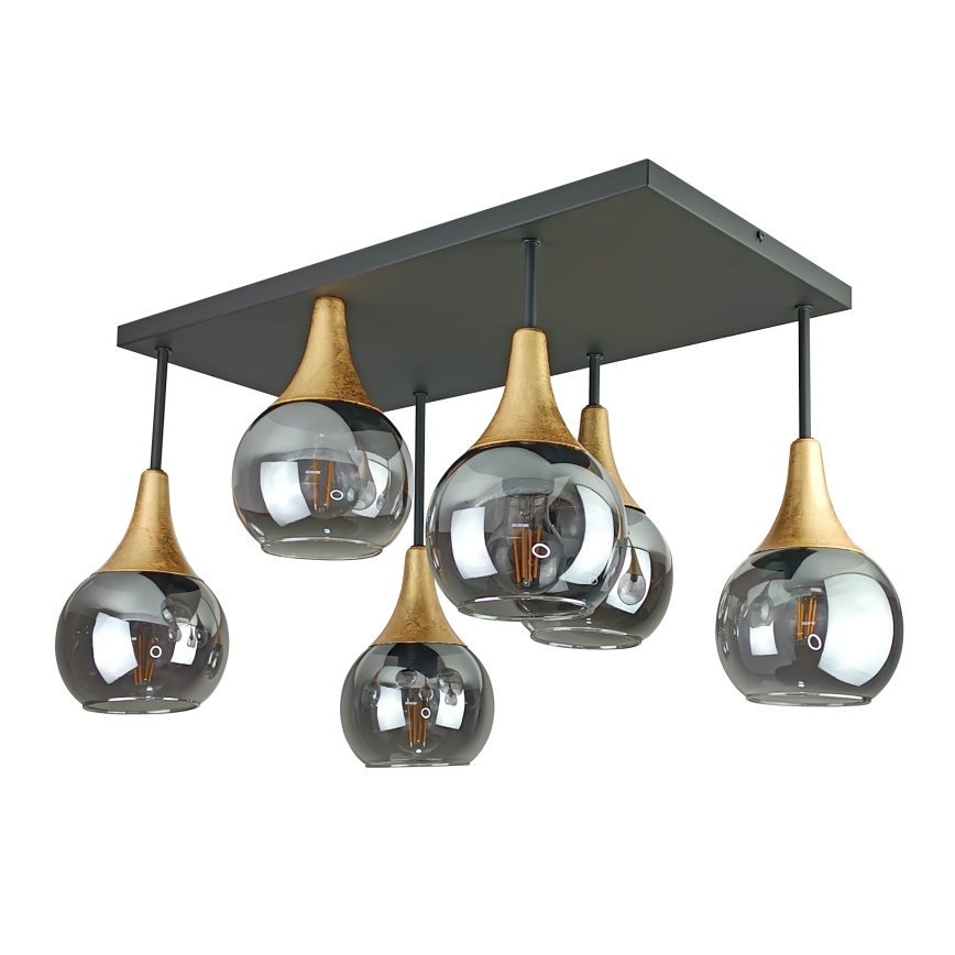 Lámpara de techo SOMA 6xE27/60W/230V negro/dorado/negro ahumado