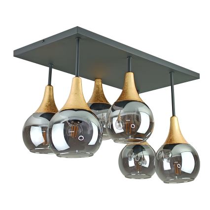 Lámpara de techo SOMA 6xE27/60W/230V negro/dorado/negro ahumado