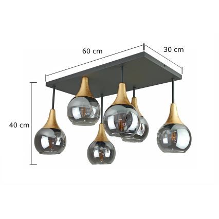 Lámpara de techo SOMA 6xE27/60W/230V negro/dorado/negro ahumado