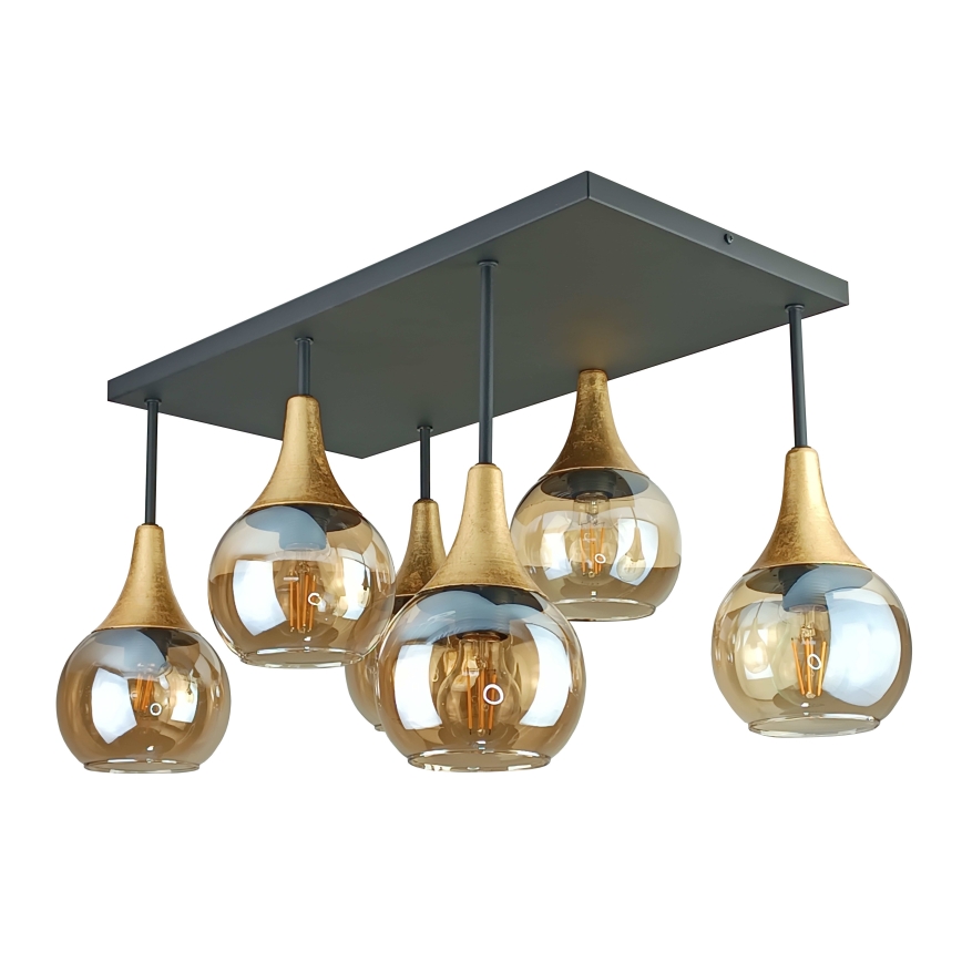Lámpara de techo SOMA 6xE27/60W/230V negro/dorado/transparente