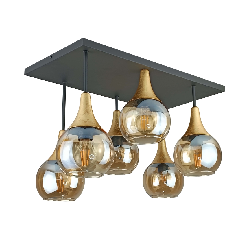 Lámpara de techo SOMA 6xE27/60W/230V negro/dorado/transparente
