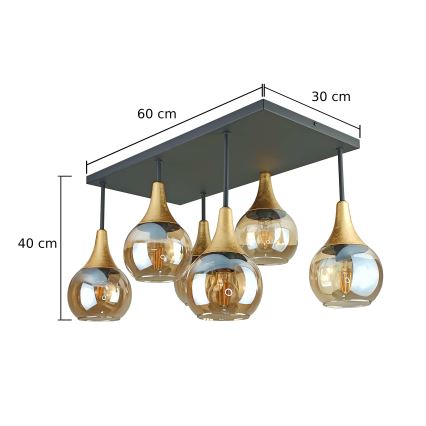 Lámpara de techo SOMA 6xE27/60W/230V negro/dorado/transparente