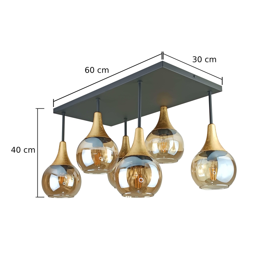 Lámpara de techo SOMA 6xE27/60W/230V negro/dorado/transparente