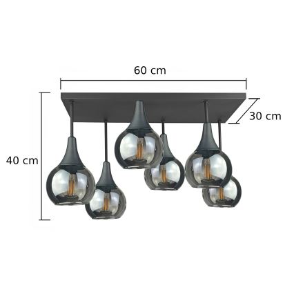 Lámpara de techo SOMA 6xE27/60W/230V negro/negro ahumado