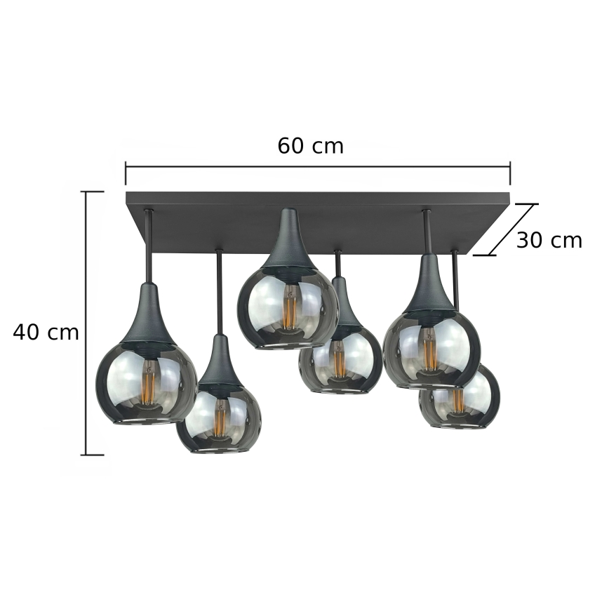Lámpara de techo SOMA 6xE27/60W/230V negro/negro ahumado