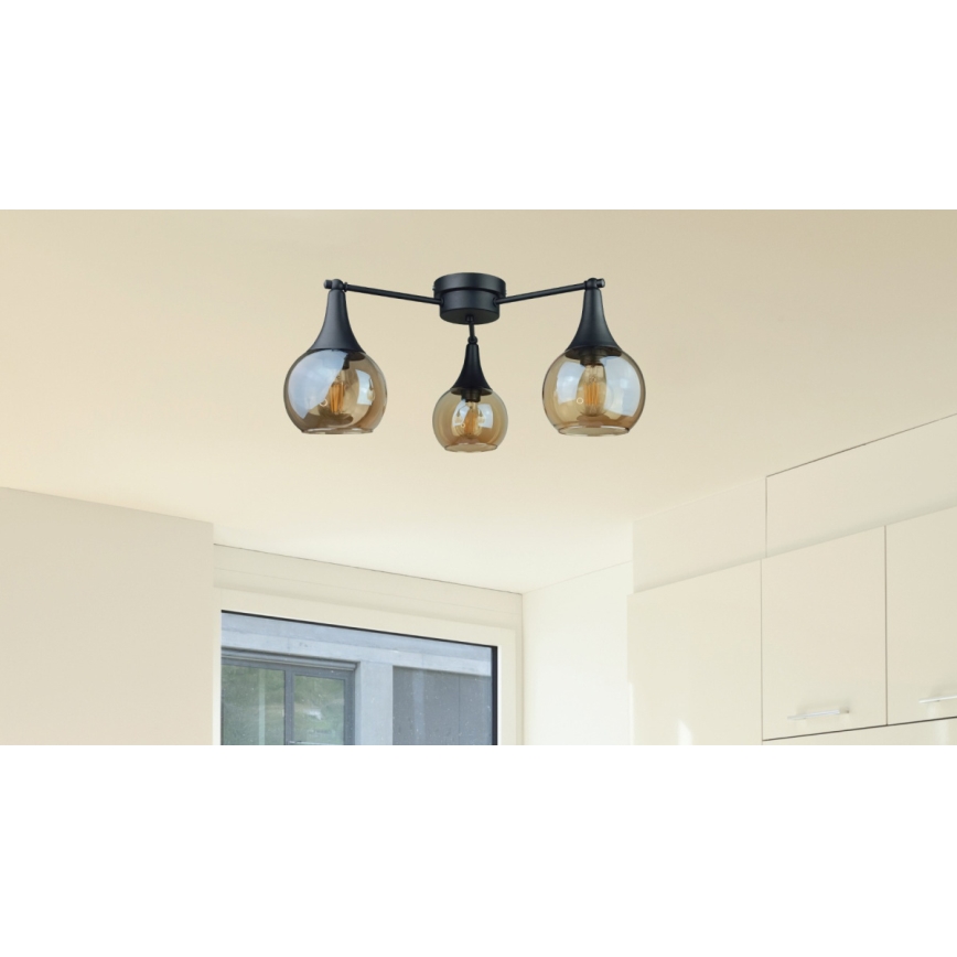 Lámpara de techo STAR 3xE27/60W/230V negro/ahumado beige
