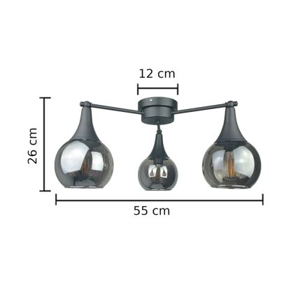Lámpara de techo STAR 3xE27/60W/230V negro/negro ahumado