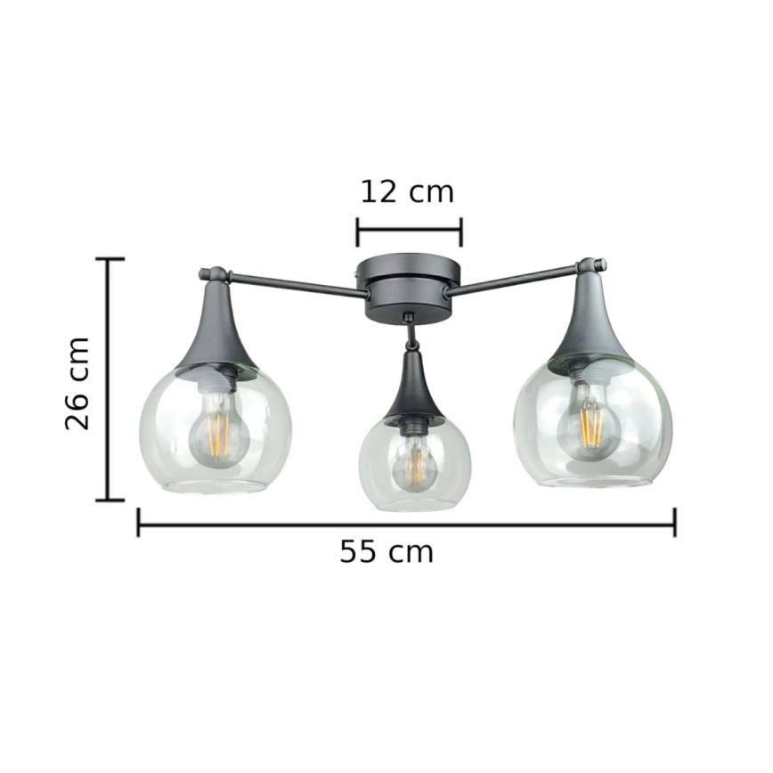 Lámpara de techo STAR 3xE27/60W/230V negro/transparente