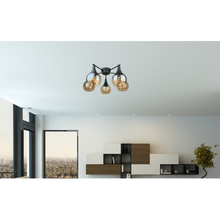 Lámpara de techo STAR 5xE27/60W/230V negro/beige ahumado
