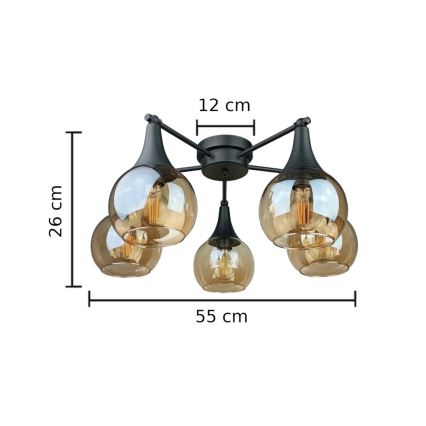 Lámpara de techo STAR 5xE27/60W/230V negro/beige ahumado