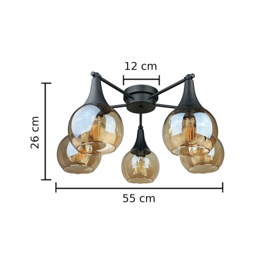 Lámpara de techo STAR 5xE27/60W/230V negro/beige ahumado