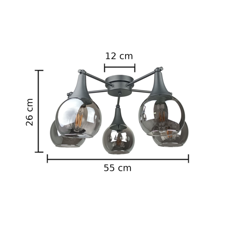 Lámpara de techo STAR 5xE27/60W/230V negro/negro ahumado