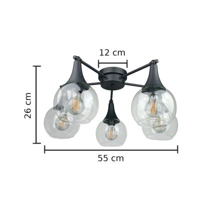 Lámpara de techo STAR 5xE27/60W/230V negro/transparente