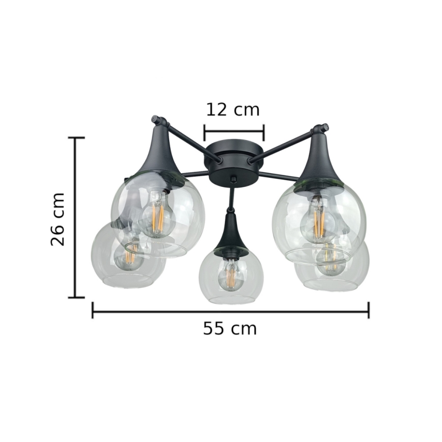 Lámpara de techo STAR 5xE27/60W/230V negro/transparente