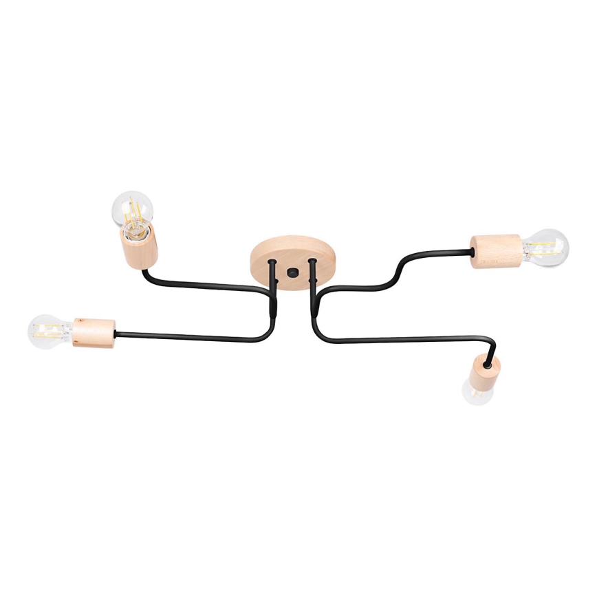 Lámpara de techo TIMBO 4xE27/15W/230V negro/beige/haya