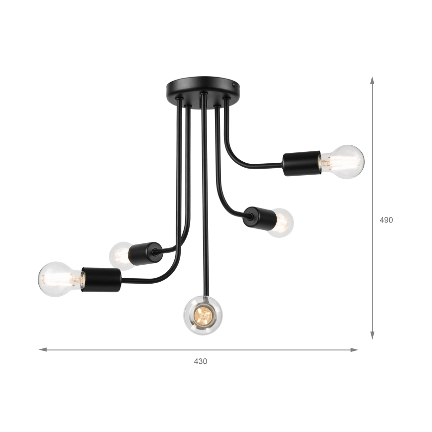 Lámpara de techo TRINITY 5xE27/15W/230V negro