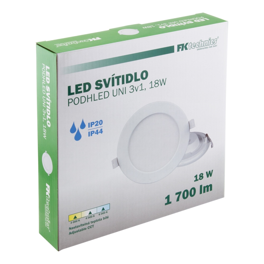 Lámpara empotrable de baño LED LED/18W/230V 3000/4000/6000K IP44