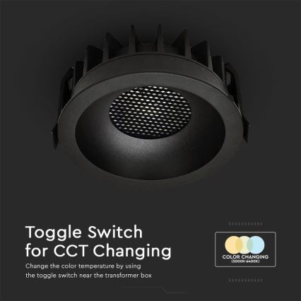 Lámpara empotrable LED LED/12W/230V 3000/4000/6400K ø 8,6 cm negro