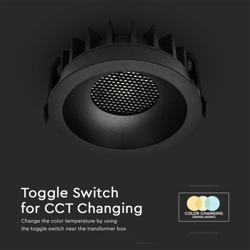 Lámpara empotrable LED LED/18W/230V 3000/4000/6400K ø 10,6 cm negro
