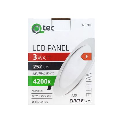 Lámpara empotrable LED QTEC LED/3W/230V 4200K diá. 8,3 cm